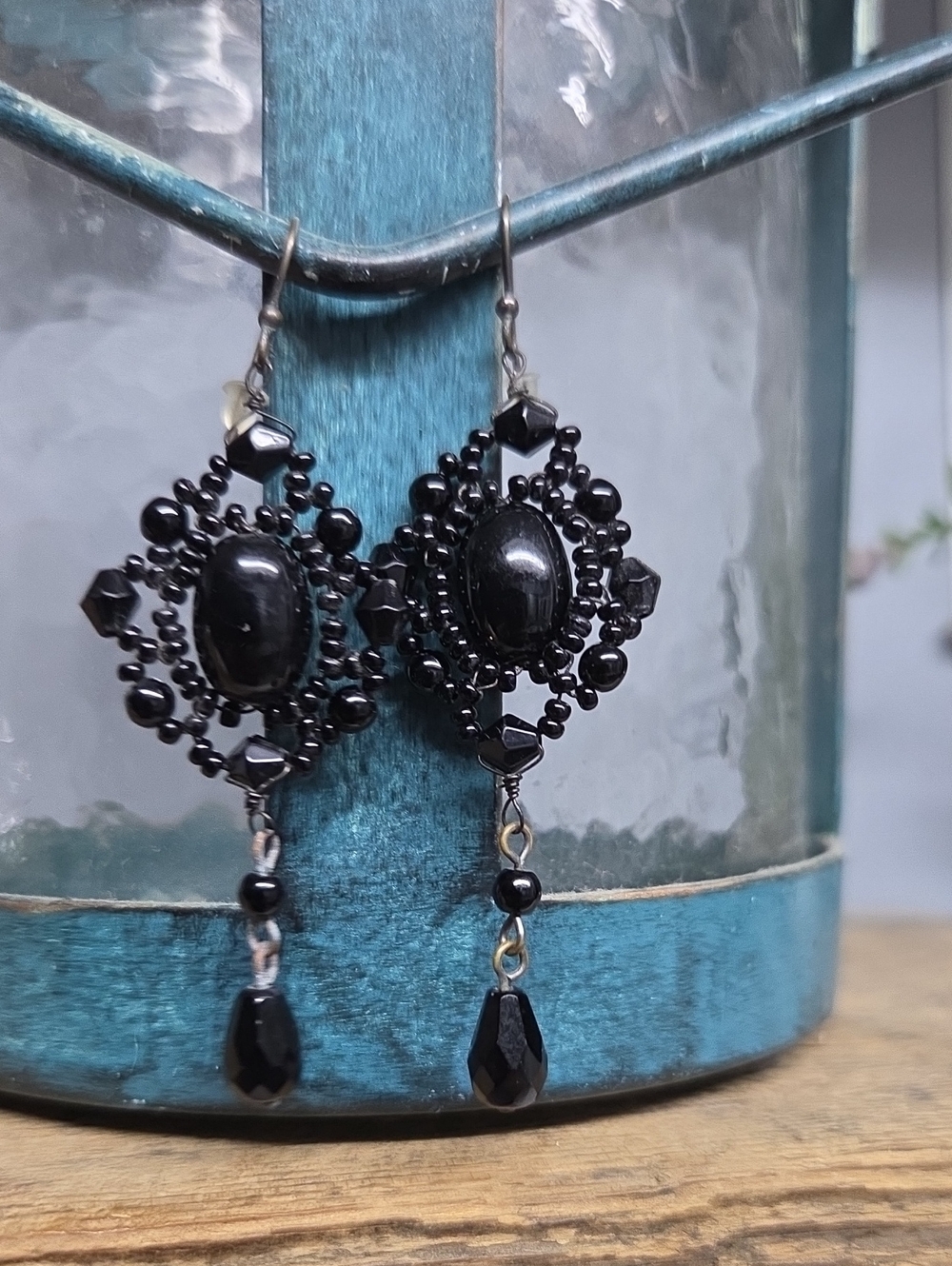 Vintage Black Beaded Dangle Earrings - Elegant Women's Jewelry